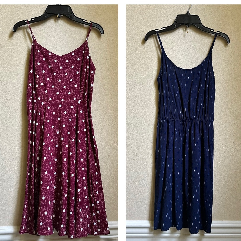 2 EUC Old Navy Cami Summer Dresses Red Polka Dot Fit & Flare Skater Size XS